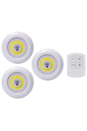 Led Lamba 3'lü Uzaktan Kumandalı Yapışkanlı