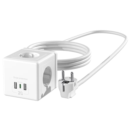 S-LINK PRZ04 4 Soket Akım Korumalı Priz 1x Type-C 2xUSB 5V 2Mt Kablo 306 Joule Küp Tasarım (Beyaz)(1923)