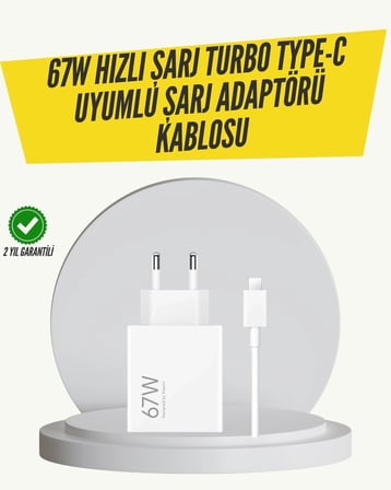 67W Turbo Hızlı Şarj Adaptörü ve Type-C Kablo Güvenli Şarj Teknolojisi