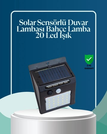 Sensörlü 20 LED Solar Duvar Lambası 3 Metre Algılama Mesafesi