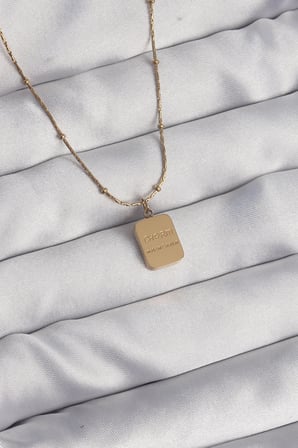 316L Çelik Gold Renk Kare Charm Model Kolye 5886
