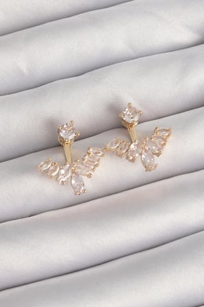 Pirinç Gold Renk Zirkon Taşlı V Model Küpe 5886