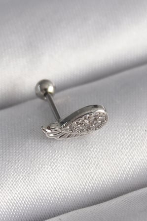 316L Çelik Gümüş Renk Zirkon Taşlı Kanat Tragus Piercing 5886