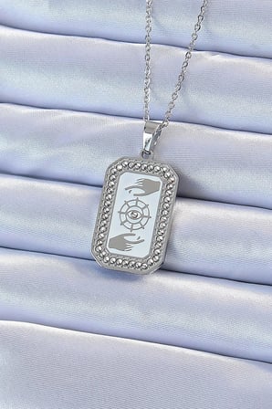 316L Çelik Zincir Gümüş Renk Mineli Zirkon Taşlı Göz Figür Tarot Kolye 5886