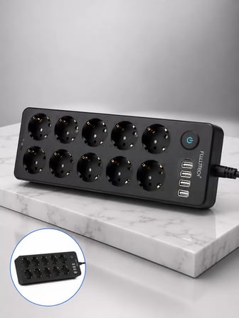 Akım Korumalı 10'lu Çoklu Priz USB-A ve Type-C Şarj Çıkışlı