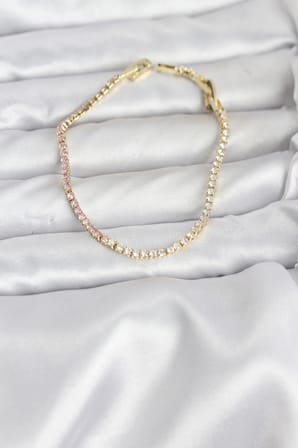 Pembe ve Beyaz Zirkon Taşlı Gold Renk Su Yolu Kadın Bileklik 5886