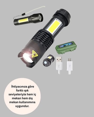 Küçük Boy Şarjlı LED El Feneri Taşınabilir Klipsli