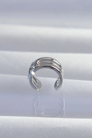 Pirinç Gümüş Renk Yonca Earcuff Küpe 5886