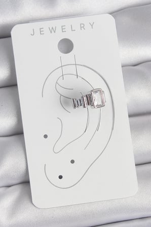 Pirinç Gümüş Renk Kare Zirkon Taşlı Kadın Kıkırdak Model Küpe 5886