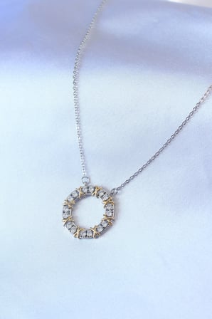 316L Çelik Gümüş Renk Zirkon Taşlı Gold Detay Xoxo Kadın Kolye 5886
