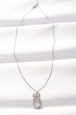 316L Çelik Silver Renk Zirkon Taşlı Kalpli Fiyonk Kolye 5886
