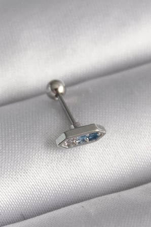 316L Çelik Gümüş Renk Mavi Zirkon Taşlı Tragus Piercing 5886