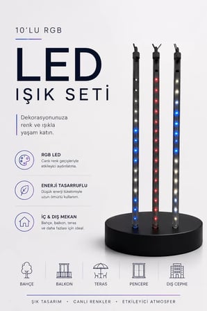 RGB LED Dış Ve İç Mekan Süsleme Işığı 10 Çubuklu Şerit
