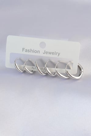 Pirinç Gümüş Renk Oval Küpe Seti 5886