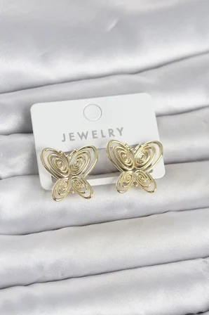 Füsun Küpesi Model Gold Renk Kelebek Model Pirinç Kadın Küpe 5886