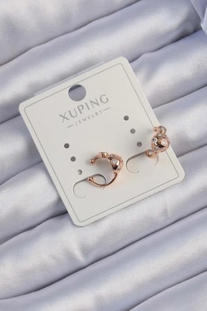 Xuping Rose Renk Zirkon Taşlı Bombeli Topçuk Earcuff Küpe 5886
