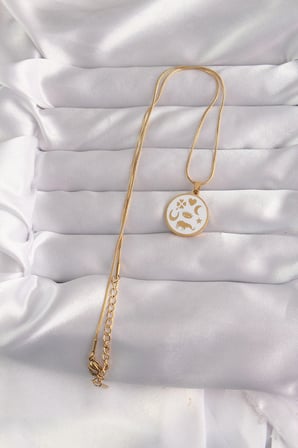 316L Çelik Gold Renk Beyaz Mineli Karışık Figürlü Tarot Kolye 5886