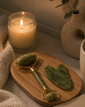 2 Parça Jade Stone Cilt Bakım Seti Şişkinlik Karşıtı Yüz Masajı