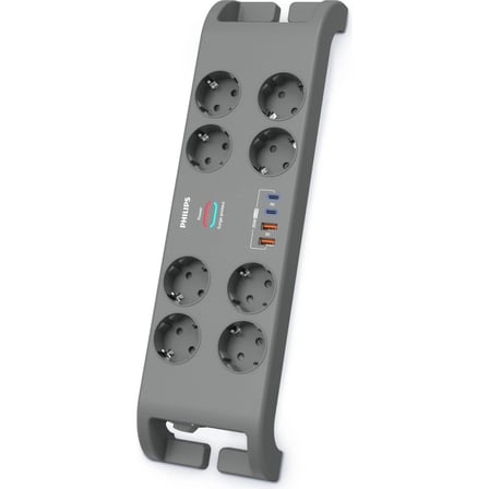 PHILIPS SPN8180GA/62 8 Soket Akım Korumalı Priz 2400 Joules 2Mt Kablo 2xUsb-C PD 20W Hızlı Şarj 2xUsb-A QC 18W (Gri)(1923)
