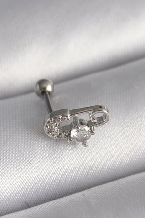 316L Çelik Gümüş Renk Zirkon Taşlı Toplu İğne Tragus Piercing 5886