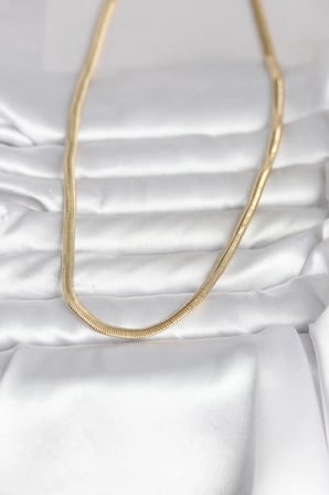 CM 14K Gold Renk Yassı Yılan Zincir Model 45 cm Kadın Kolye 5886