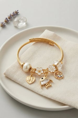 Balık Charmlı Beyaz Renk Gold Bileklik 5886