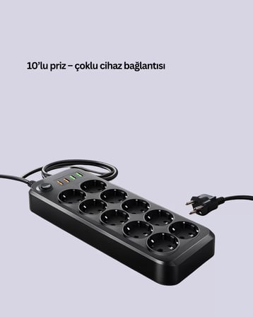 Termal Akım Korumalı USB Type-C Girişli 10'lu Grup Priz 2500W Güç Kapasitesi (Kopya)