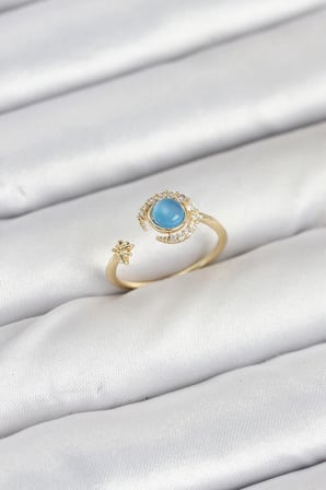 Pirinç Gold Renk Zirkon Taşlı Ay Yıldız Kadın Yüzük 5886