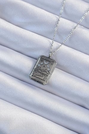 316L Çelik Zincir Eskitme Gümüş Renk Ay Figürlü Tarot Kolye 5886