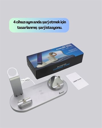 iPhone Apple Watch ve AirPods ile Uyumlu 4'ü 1 Arada Şarj Ünitesi – Tüm Apple Cihazları Tek Noktada