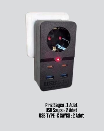 Isıya Dayanıklı PC Gövdeli Akım Korumalı Priz 4 USB Yeni Nesil