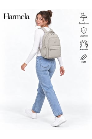 2200 Okul Sırt Çntası Suya Dayanıklı Unisex Günlü & Okul Çantası Bej