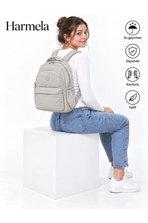 2200 Okul Sırt Çntası Suya Dayanıklı Unisex Günlü & Okul Çantası Bej