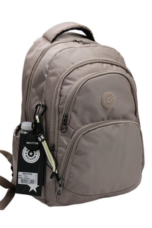 Su Geçirmez Kumaş Çok Bölmeli Okul Çantası Unisex Okul Sırt Çantası Vizon 34600
