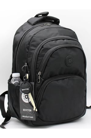 Su Geçirmez Kumaş Okul Çantası Unisex Okul Sırt Çantası Siyah 34600