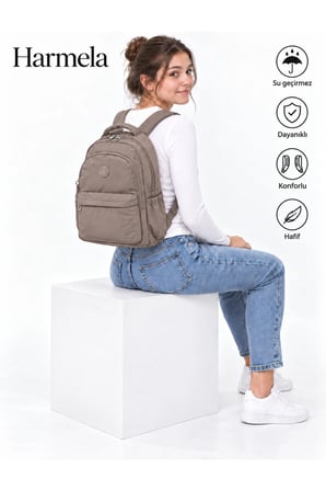 2200 Okul Sırt Çntası Suya Dayanıklı Unisex Günlü & Okul Çantası Vizon