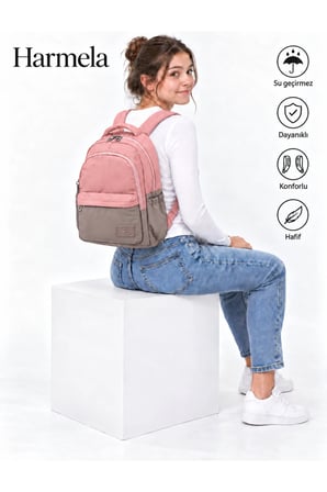 2200 Okul Sırt Çntası Suya Dayanıklı Unisex Günlü & Okul Çantası Pudra-Vizon