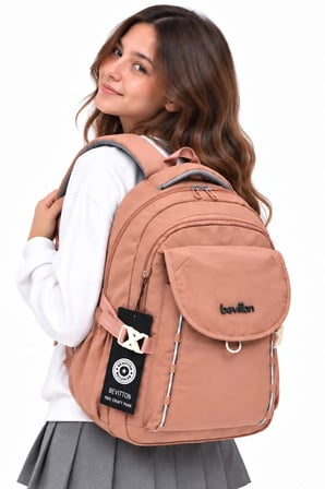Suya Dayanıklı Kumaş Günlük Hafif Okul Sırt Çantası 2602 Koyu Pudra