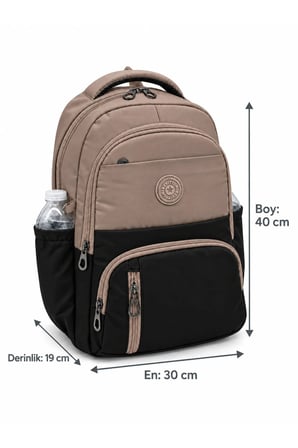 ilk Okul Çantası 3'lü Seti Unisex Çocuk ilkokul Çantası Hrm-8010 Vizon-Siyah