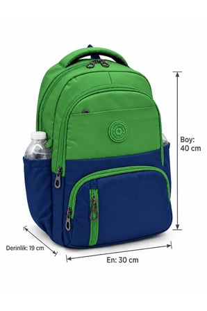 ilk Okul Çantası 3'lü Seti Unisex Çocuk ilkokul Çantası Hrm-8010 Yeşil-Lacivert