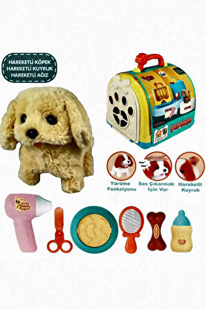 li Köpek ve Işıklı Sesli Şeffaf Kafes Seti Pet Home Kız Çocuk Eğitici Oyuncak Erkek Çocuk Oyuncaklar