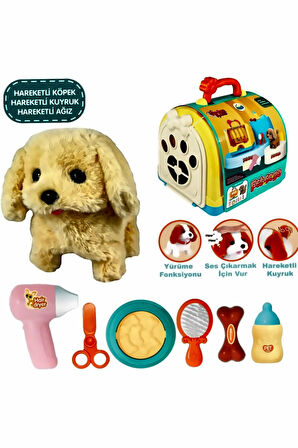 Taşıma Çantalı Hareketli Pilli Köpek Set Pet Shop Kız Çocuk Eğitici Oyuncak Erkek Çocuk Oyuncaklar