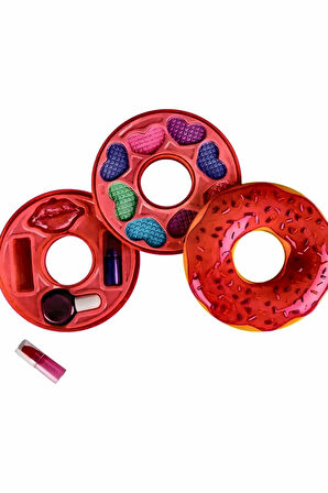 Donut Şekilli 2 Katlı Makyaj Güzellik Seti Kız Çocuk Eğitici Oyuncak Erkek Çocuk Oyuncaklar