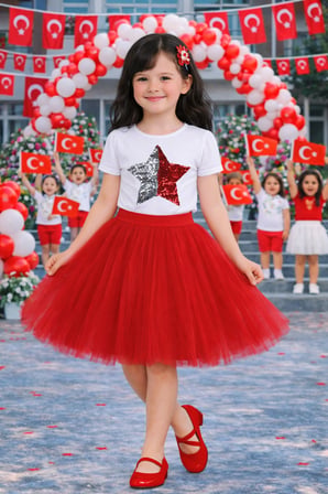 Kız Çocuk Yıldız Desenli Beyaz Body – Okul ve Bayram Etkinlik 3-14 Yaş