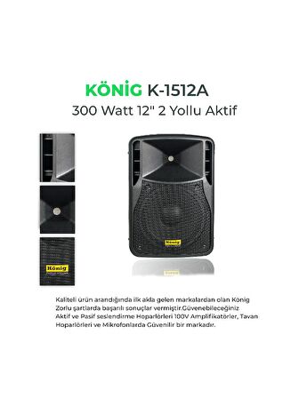 König K-1512 A Max 300W 12" Aktif Kabin Hoparlör