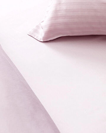 Lunera Çift Kişilik %100 Pamuk Çizgili Saten Nevresim Takımı – Pudra Pembe