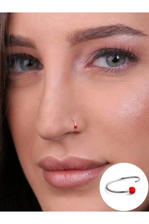 925 Ayar Gümüş Tek Top Kırmızı Boncuklu Halka Hızma