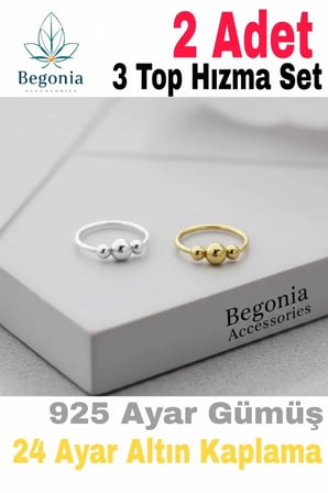 925 Ayar Gümüş 3 Top Gold & Silver 2 Adet Halka Hızma