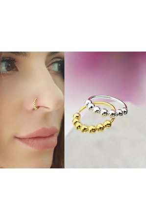 925 Ayar Gümüş Piercing 7 Top Gold & Silver 2 Adet Halka Hızma