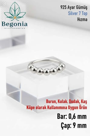 925 Ayar Gümüş Piercing 7 Top Halka Hızma